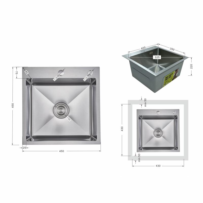 Мийка для кухні інтегрована Lidz Handmade H4545H Decor Honeycomb 2,5/0,5 мм LDH4545HDEC49437 — фото 2
