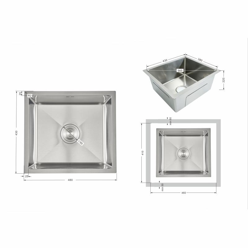 Мийка для кухні інтегрована під стільницю Lidz Handmade H4843 Brushed Steel 3,0/1,0 мм LDH4843BRU49441 — фото 2