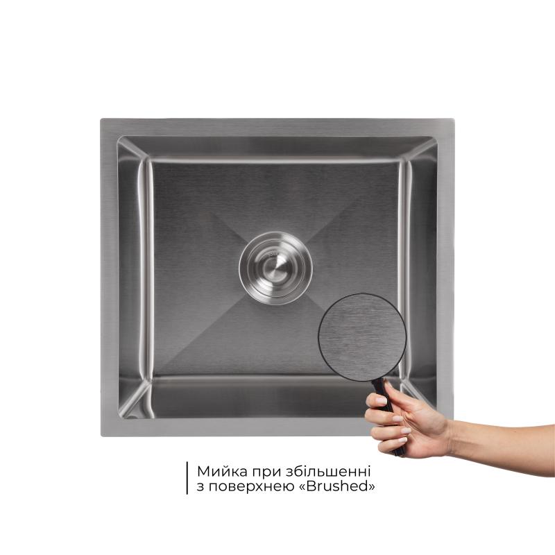 Мийка для кухні інтегрована під стільницю Lidz Handmade H4843 Brushed Steel 3,0/1,0 мм LDH4843BRU49441 — фото 3