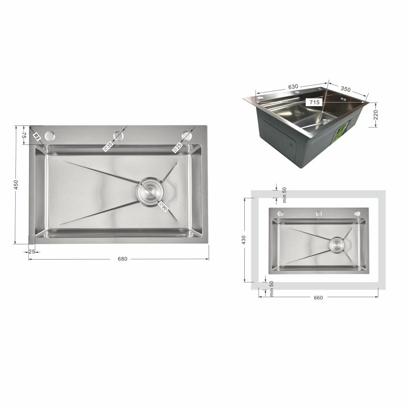 Мийка для кухні інтегрована Lidz Handmade H6845 Brushed Steel 3,0/1,0 мм LDH6845BRU49455 — фото 2