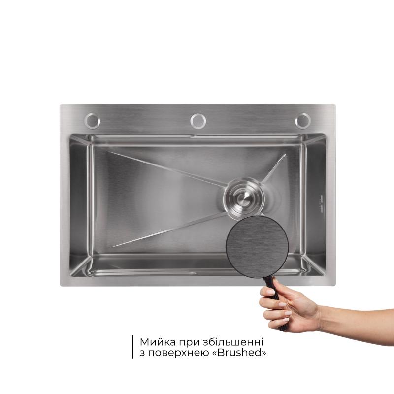 Мийка для кухні інтегрована Lidz Handmade H6845 Brushed Steel 3,0/1,0 мм LDH6845BRU49455 — фото 4