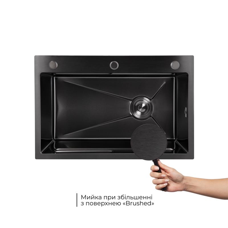 Мийка для кухні інтегрована Lidz Handmade H6845B Brushed Black PVD 3,0/1,0 мм LDH6845BRUBLM49456 — фото 4