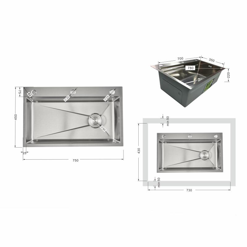 Мийка для кухні інтегрована Lidz Handmade H7545 Brushed Steel 3,0/1,0 мм LDH7545BRU49457 — фото 2