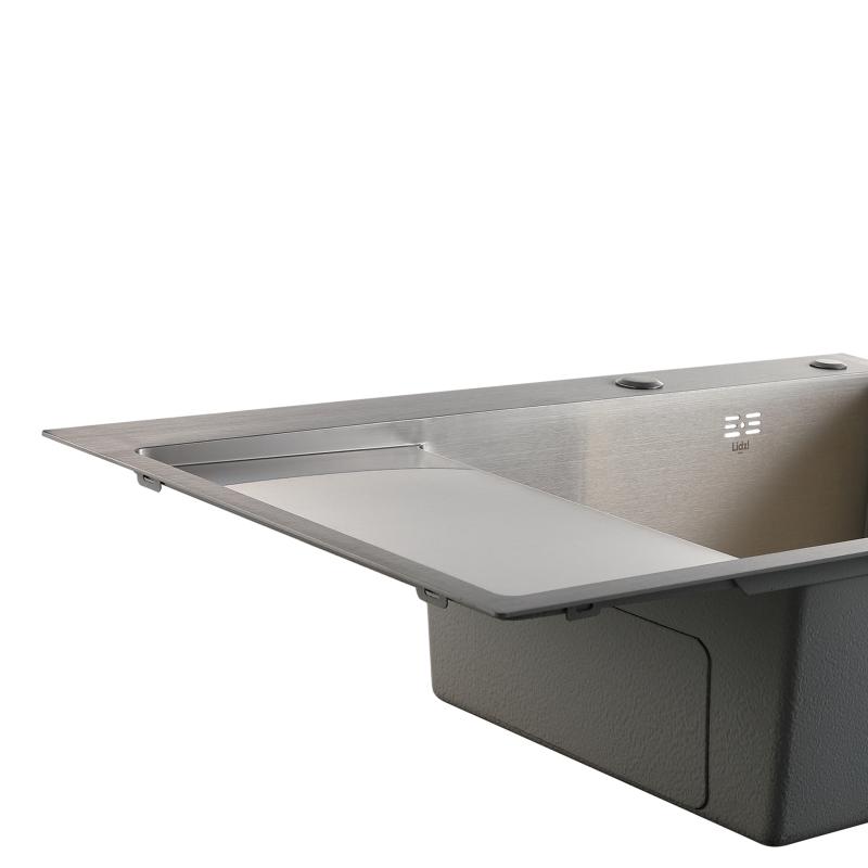 Мийка для кухні інтегрована Lidz Handmade Max 500 H7849L Brushed Steel, 3,0/1,0 мм, крило зліва, збільшена чаша LDH7849LBRU49463 — фото 6