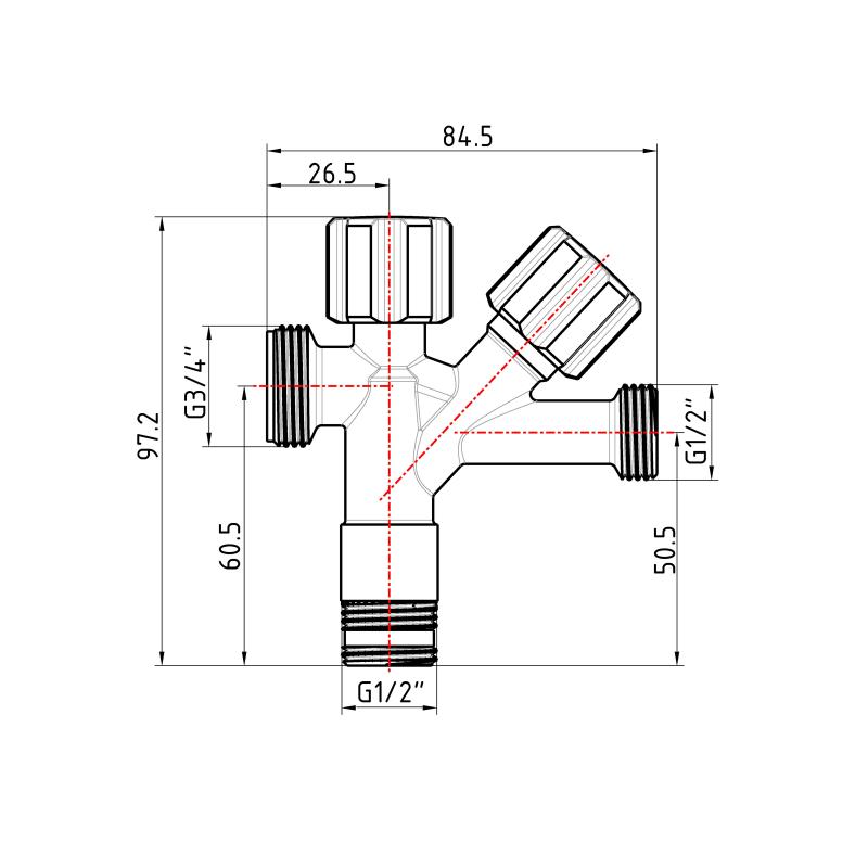 Кран кутовий подвійний  Thermo Alliance Forte 1/2"З х 1/2"З х 3/4"З, хром TAF187W151520 — фото 2