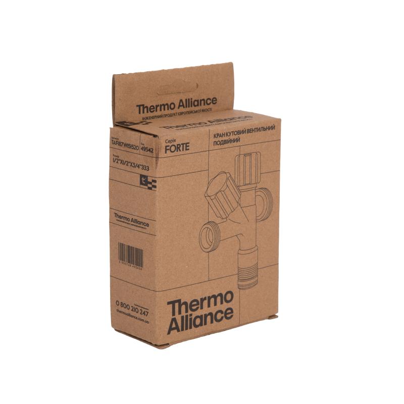 Кран кутовий подвійний  Thermo Alliance Forte 1/2"З х 1/2"З х 3/4"З, хром TAF187W151520 — фото 7