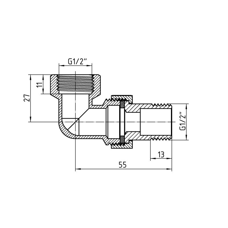 Згін-американка Thermo Alliance Forte 1/2"ВЗ нікельований, кутовий, під плоску прокладку TAFG191W15 — фото 2