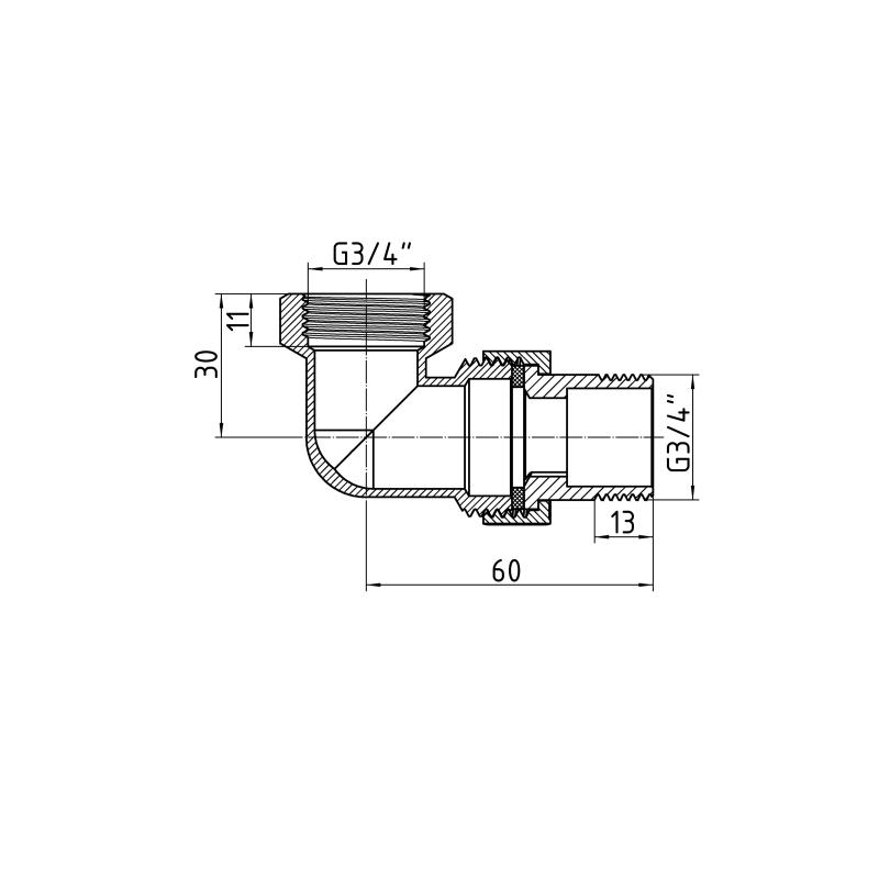 Згін-американка Thermo Alliance Forte 3/4"ВЗ нікельований, кутовий, під плоску прокладку TAFG191W20 — фото 2