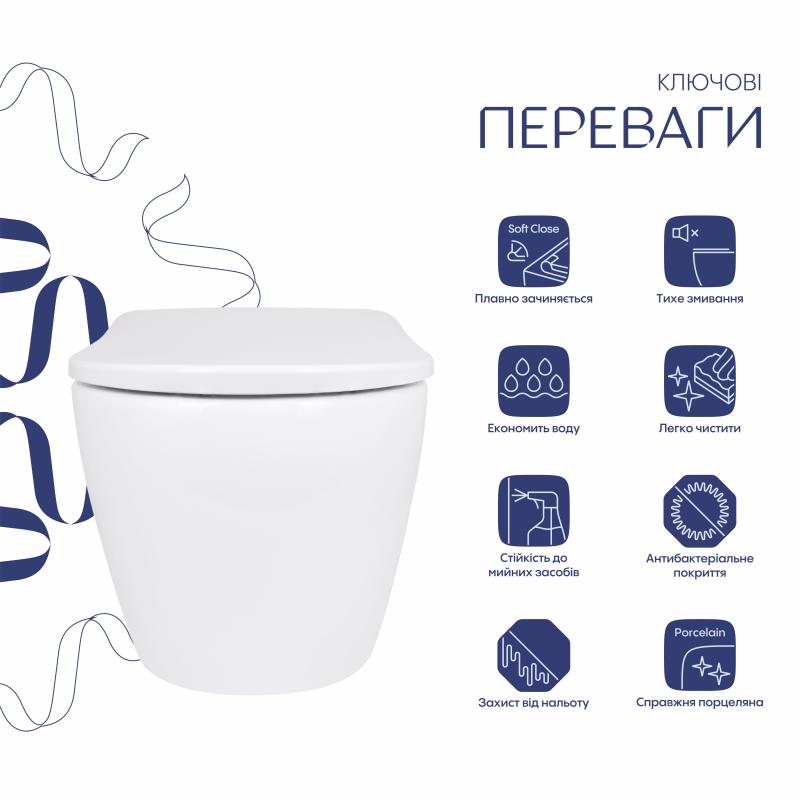 Унітаз підвісний Qtap Robin ML Ultra Quiet 490x365x325 мм, з сидінням Soft-close MagLock, White QTROBML26W49621 — фото 3