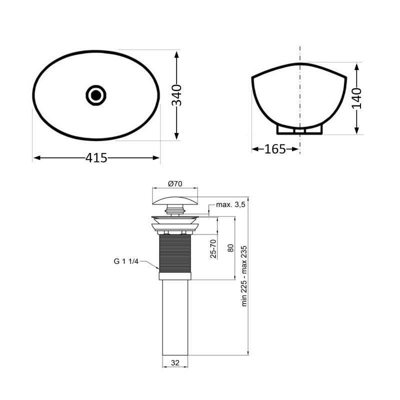 Раковина накладна Qtap Dove 415x340x140 мм, Beige, овальна, з донним клапаном QTDOV188SB49784 — фото 2