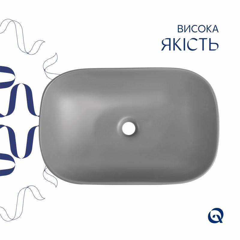Раковина накладна Qtap Robin 600x390x150 мм, Stone grey, прямокутна, з донним клапаном QTROB188SG49786 — фото 4