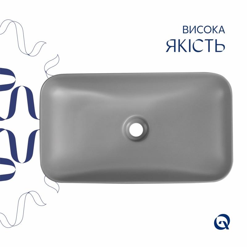 Раковина накладна Qtap Tern 610x350x135 мм, Stone grey, прямокутна, з донним клапаном QTTER188SG49789 — фото 4