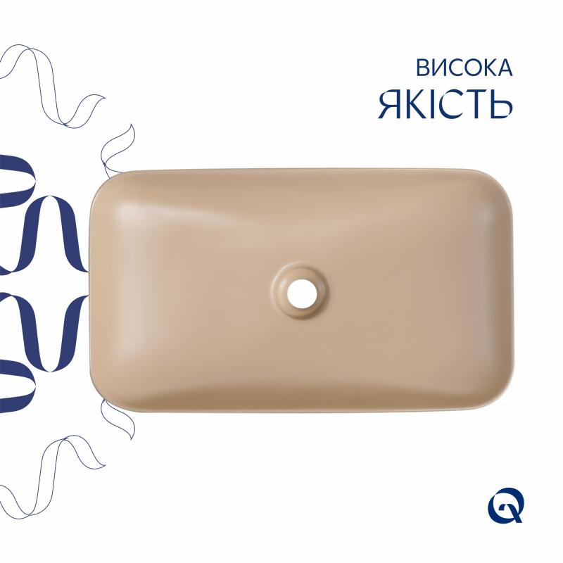 Раковина накладна Qtap Tern 610x350x135 мм, Beige, прямокутна, з донним клапаном QTTER188SB49790 — фото 4