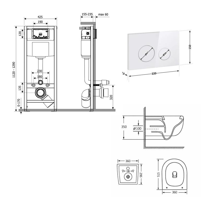 Готове рішення Qtap для ванної кімнати: підвісний унітаз Taurus Ultra Quiet 515×360×350 + комплект інсталяції Nest 4 в 1 (кругла клавіша White) — фото 2