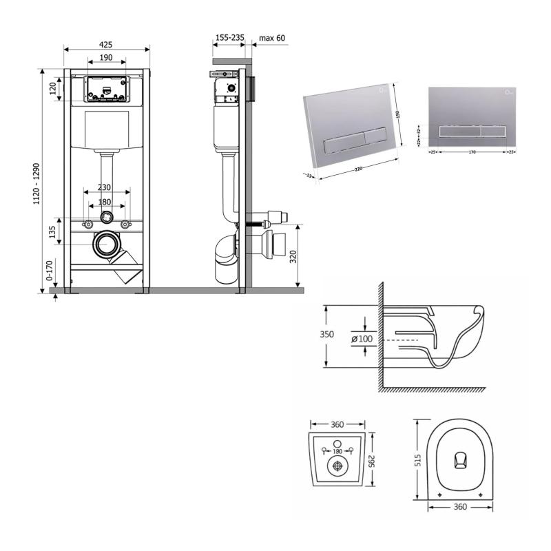 Готове рішення Qtap для ванної кімнати: підвісний унітаз Taurus Ultra Quiet 515×360×350 + комплект інсталяції Nest 4 в 1 (лінійна клавіша Satin) — фото 2