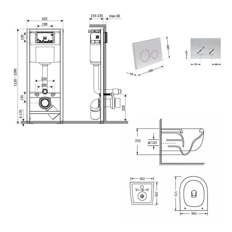 Готове рішення Qtap для ванної кімнати: підвісний унітаз Taurus Ultra Quiet 515×360×350 + комплект інсталяції Nest 4 в 1 (кругла клавіша Satin) — фото 2