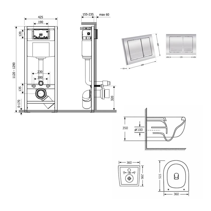 Готове рішення Qtap для ванної кімнати: підвісний унітаз Taurus Ultra Quiet 515×360×350 + комплект інсталяції Nest 4 в 1 (квадратна клавіша Chrome) — фото 2
