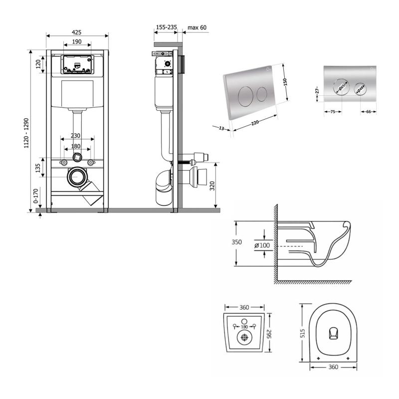 Готове рішення Qtap для ванної кімнати: підвісний унітаз Taurus Ultra Quiet 515×360×350 + комплект інсталяції Nest 4 в 1 (кругла клавіша Chrome) — фото 2