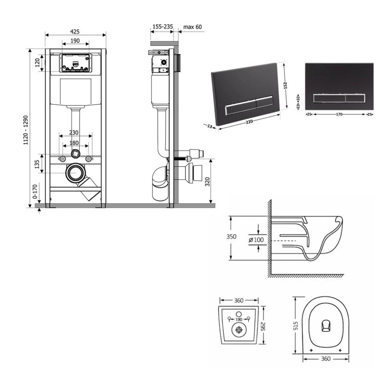 Готове рішення Qtap для ванної кімнати: підвісний унітаз Taurus Ultra Quiet 515×360×350  + комплект інсталяції Nest 4 в 1 (лінійна клавіша Matt Black) — фото 2