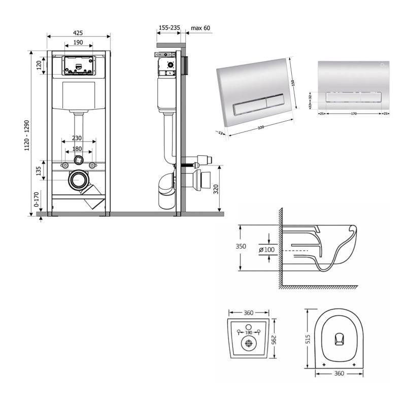 Готове рішення Qtap для ванної кімнати: підвісний унітаз Taurus Ultra Quiet 515×360×350 + комплект інсталяції Nest 4 в 1 (лінійна клавіша Chrome) — фото 2