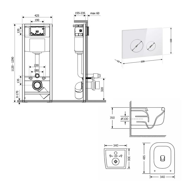 Готове рішення Qtap для ванної кімнати: підвісний унітаз Gemini Ultra Quiet 485×340×350 + комплект інсталяції Nest 4 в 1 (кругла клавіша White) — фото 2