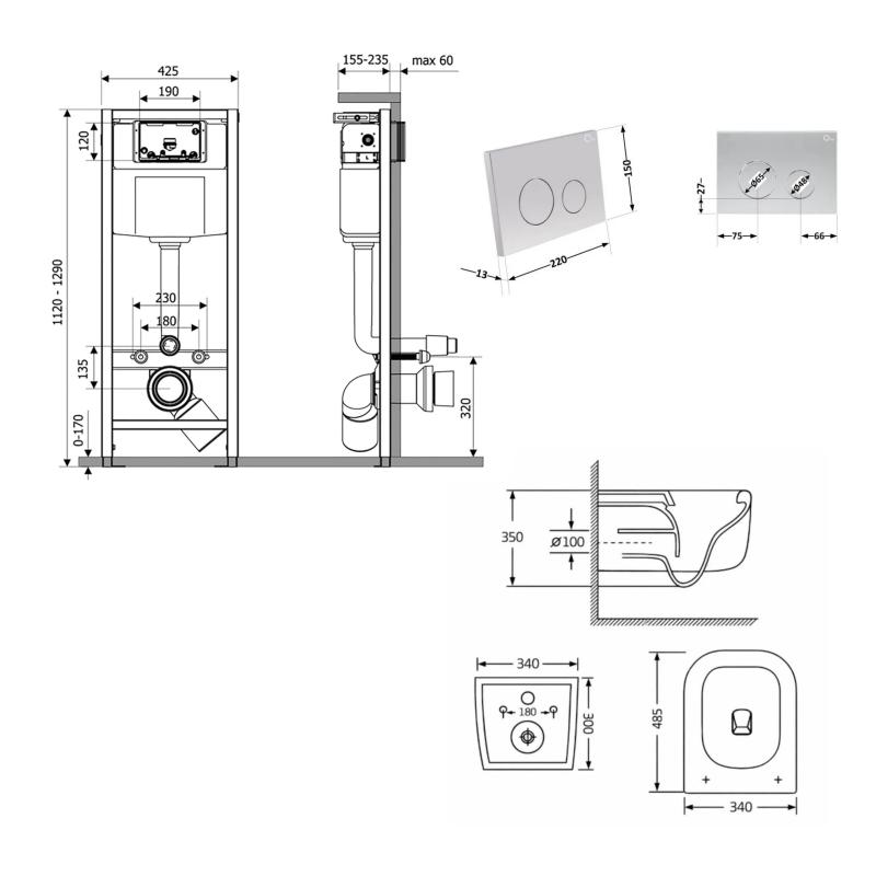 Готове рішення Qtap для ванної кімнати: підвісний унітаз Gemini Ultra Quiet 485×340×350 + комплект інсталяції Nest 4 в 1 (кругла клавіша Satin) — фото 2