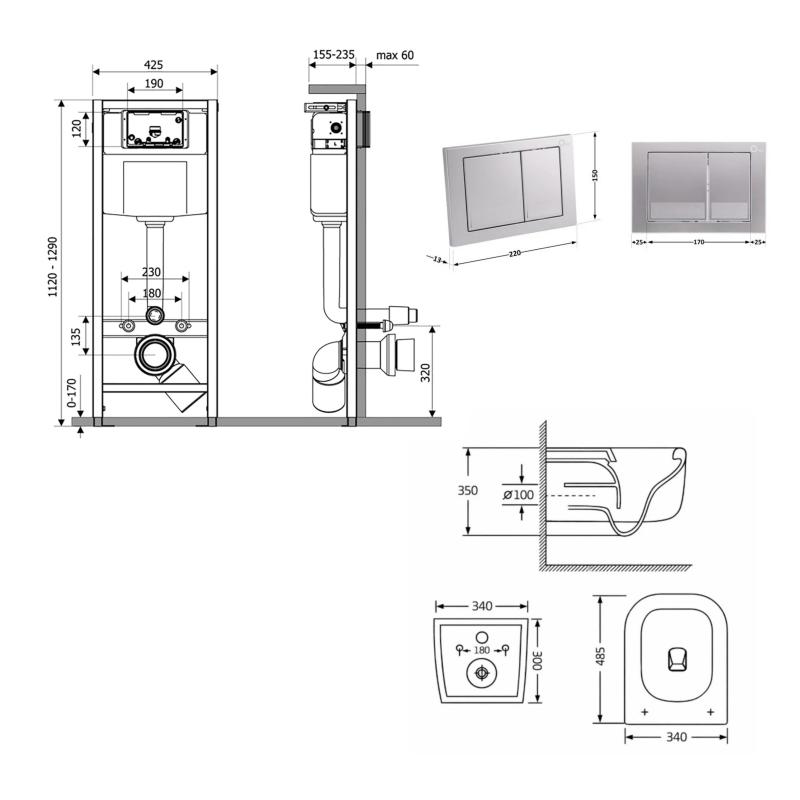 Готове рішення Qtap для ванної кімнати: підвісний унітаз Gemini Ultra Quiet 485×340×350 + комплект інсталяції Nest 4 в 1 (квадратна клавіша Satin) — фото 2