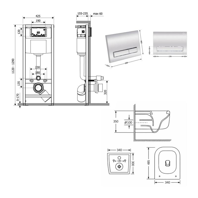 Готове рішення Qtap для ванної кімнати: підвісний унітаз Gemini Ultra Quiet 485×340×350 + комплект інсталяції Nest 4 в 1 (лінійна клавіша Chrome) — фото 2