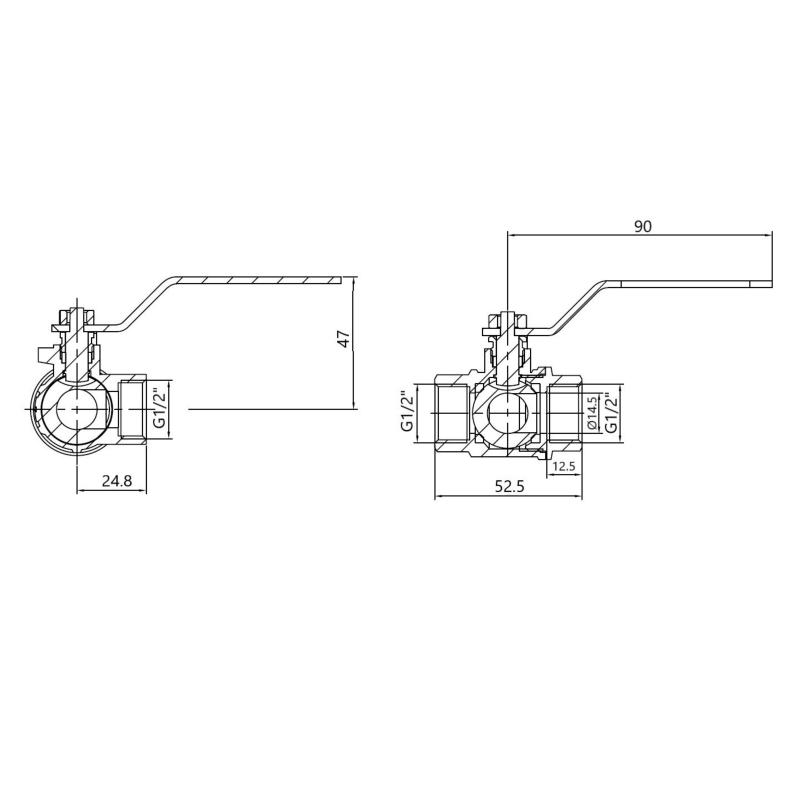 Кран кульовий Thermo Alliance Standart триходовий 1/2"ВВВ SD310W15 — фото 2