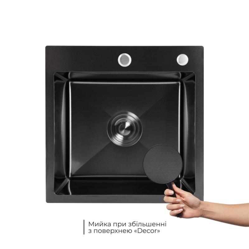 Акційний набір Lidz: мийка Handmade H4545 Black PVD Decor 2,5/0,5 мм + K01B Корзина для кухонной мойки — фото 5