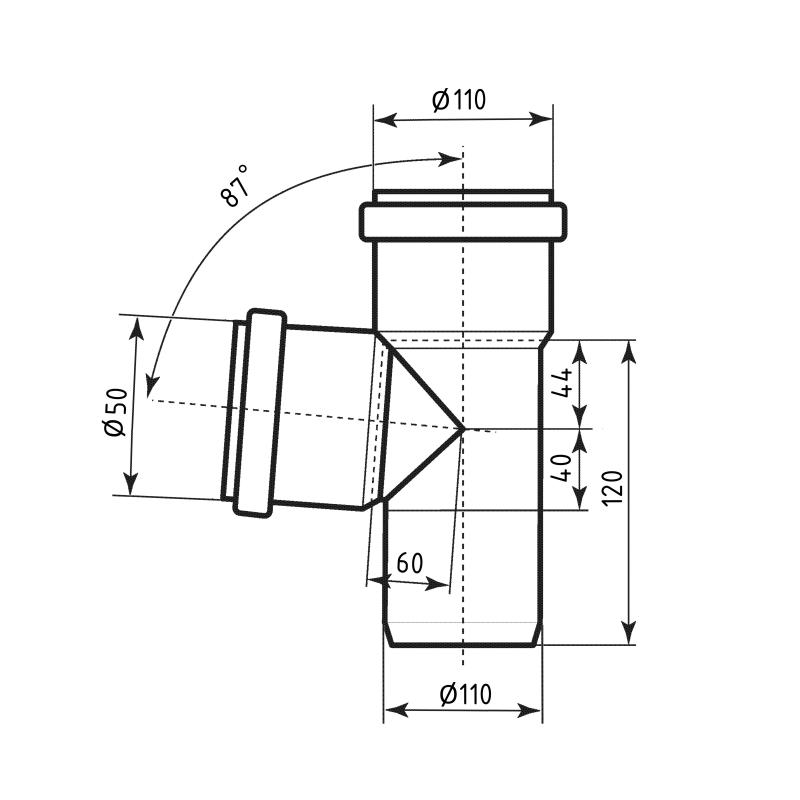 Трійник каналізаційний Ostendorf-OSMA HT-System PLUS d110/50/110×87° — фото 2