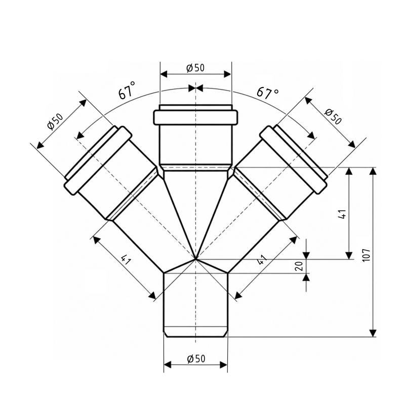Хрестовина каналізаційна Ostendorf-OSMA HT-System PLUS d50/50/50/50×67° — фото 2