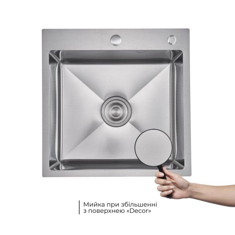 Акційний набір Lidz: мийка H5050H інтегрована Decor Honeycomb 2,5/0,5 мм LDH5050DEC48365 + Змішувач Aria для кухні з гнучким виливом (k35) Grey — фото 5