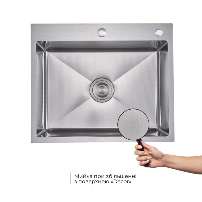 Акційний набір Lidz: мийка H6050H інтегрована Decor Honeycomb 2,5/0,5 мм LDH6050DEC48370 + Змішувач Aria для кухні з гнучким виливом (k35) Grey — фото 5