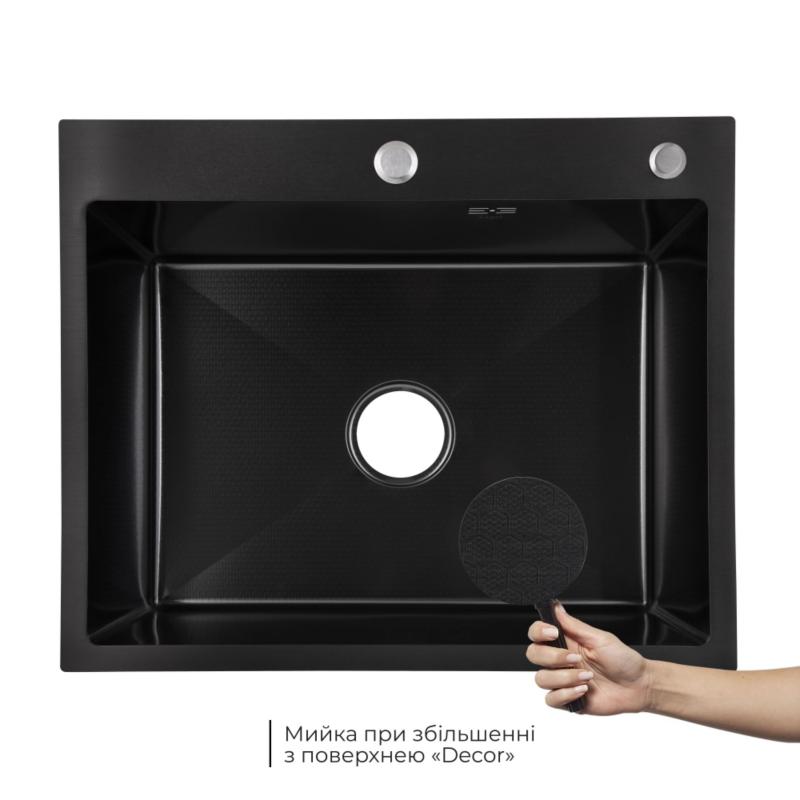 Акційний набір Lidz: мийка інтегрована Decor Black PVD Honeycomb 2,5/0,5 мм + Змішувач Aria для кухні з гнучким виливом (k35) Black — фото 5