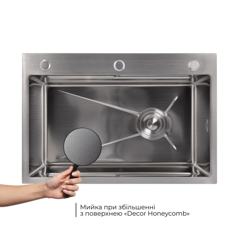 Акційний набір Lidz: мийка H6845 Decor 3,0/1,0 мм + Змішувач Aria для кухні з гнучким виливом (k35) Grey — фото 5