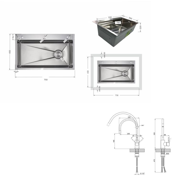 Акційний набір Lidz: мийка H7545 інтегрована Decor Honeycomb 3,0/1,0 мм LDH7545DEC48372 + Змішувач Aria для кухні з гнучким виливом (k35) Grey — фото 2