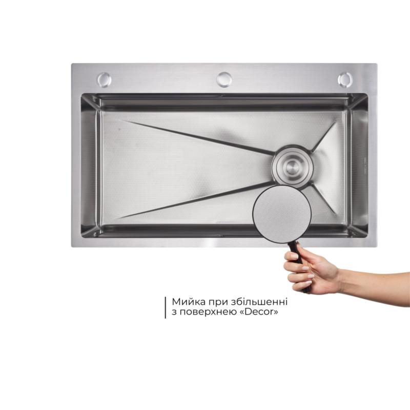 Акційний набір Lidz: мийка H7545 інтегрована Decor Honeycomb 3,0/1,0 мм LDH7545DEC48372 + Змішувач Aria для кухні з гнучким виливом (k35) Grey — фото 5