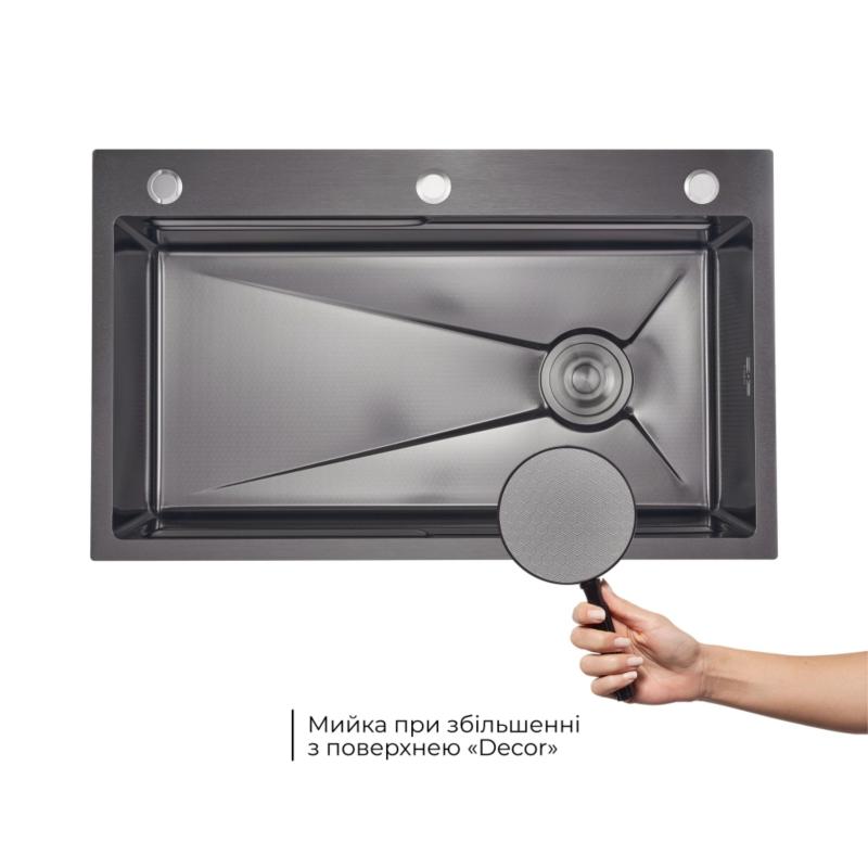 Акційний набір Lidz: мийка інтегрована Decor Black PVD Honeycomb 3,0/1,0 мм + Змішувач Aria для кухні з гнучким виливом (k35) Black — фото 5