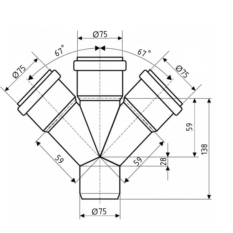 Хрестовина каналізаційна Ostendorf-OSMA HT-System PLUS d75/75/75/75×67° — фото 2