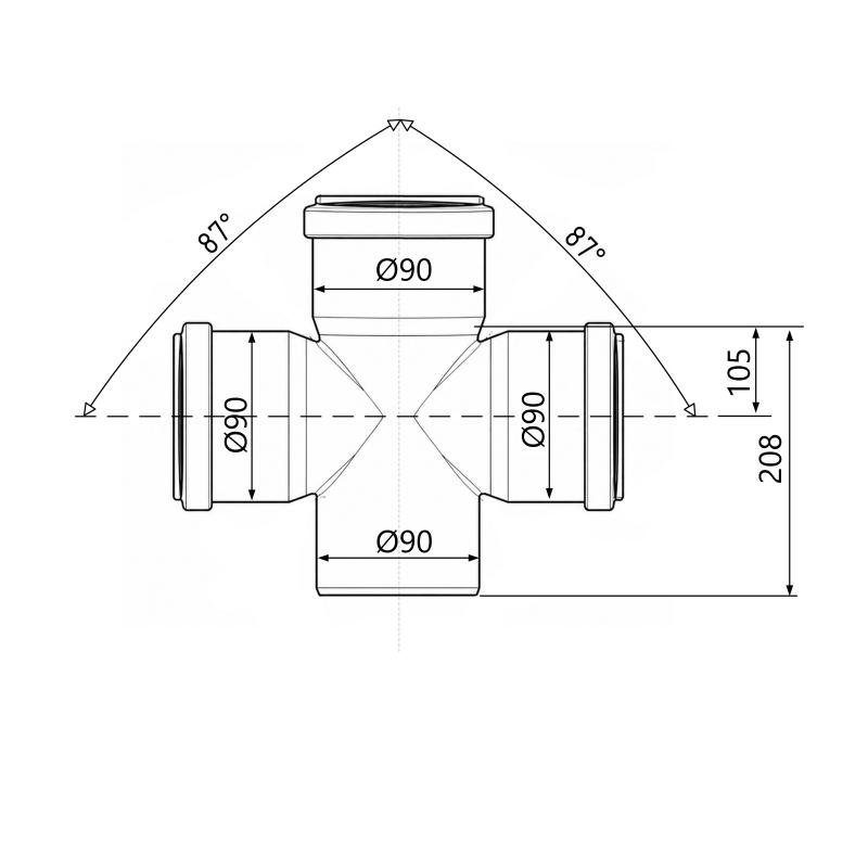 Хрестовина каналізаційна Ostendorf-OSMA HT-System PLUS d90/90/90/90×87° — фото 2
