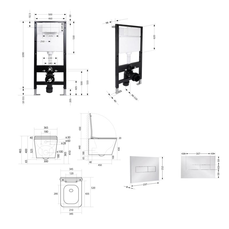 Готове рішення Qtap для ванної кімнати: підвісний унітаз Tern Ultra Quiet 525x345x360 + комплект інсталяції Standard (лінійна клавіша Chrome) — фото 2