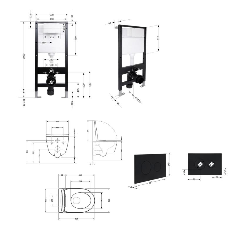 Готове рішення Qtap для ванної кімнати: підвісний унітаз Jay Rimless 520x360x320 + комплект інсталяції Standard (кругла клавіша Black) — фото 2