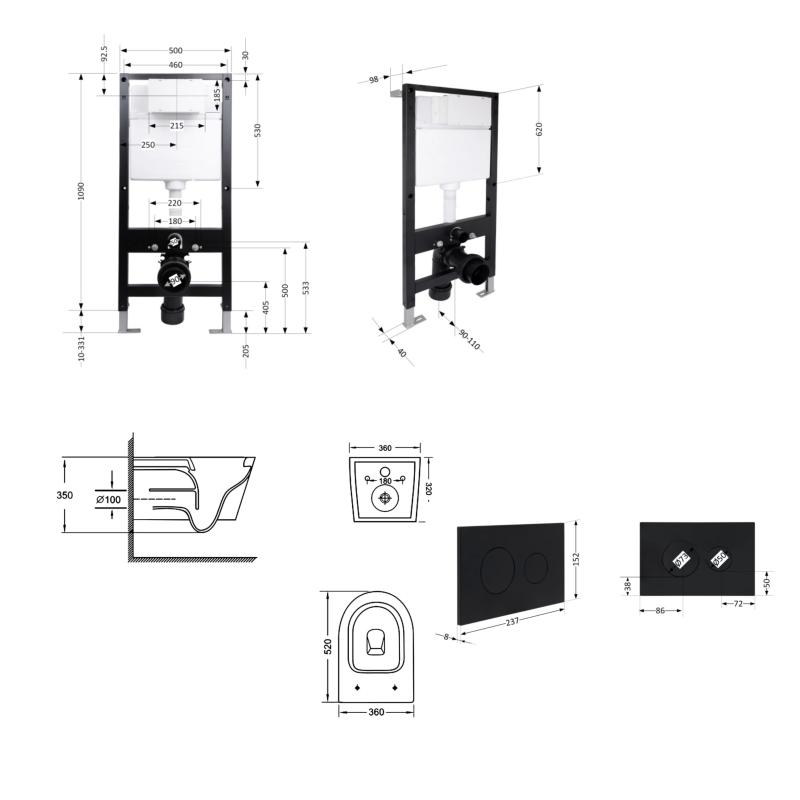 Готове рішення Qtap для ванної кімнати: підвісний унітаз Jay Ultra Quiet 520x360x320 + комплект інсталяції Standard (кругла клавіша Black) — фото 2