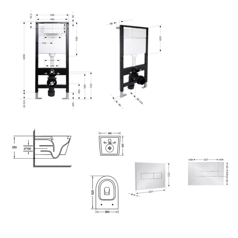 Готове рішення Qtap для ванної кімнати: підвісний унітаз Jay Ultra Quiet 520x360x320 + комплект інсталяції Standard (лінійна клавіша Chrome) — фото 2