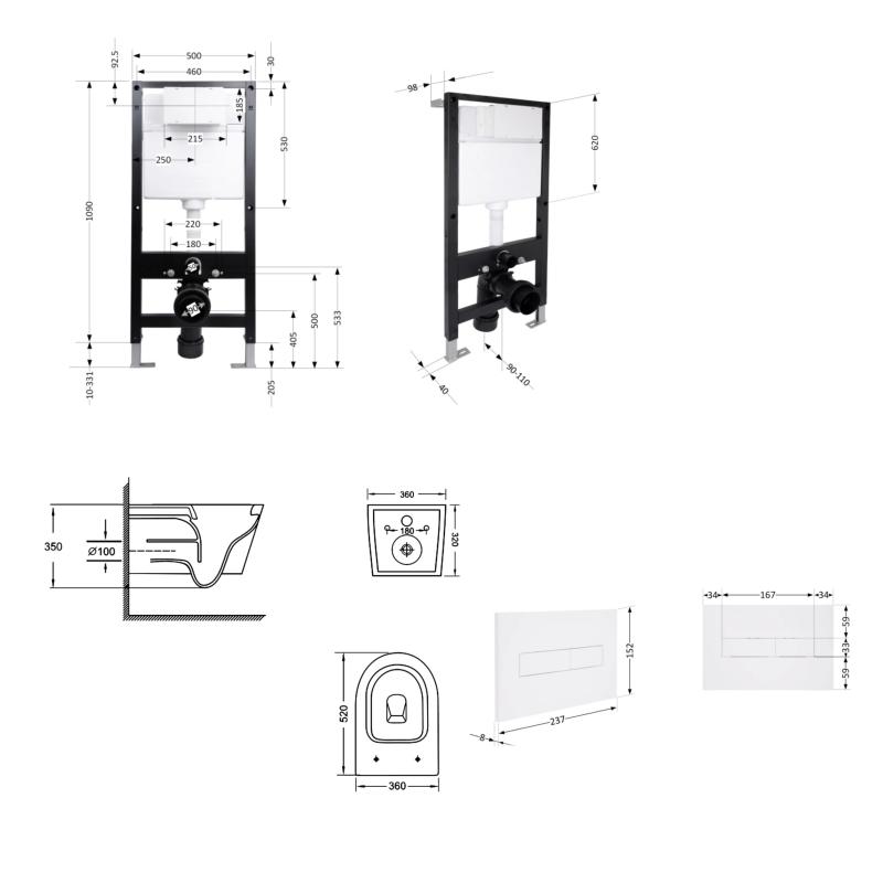 Готове рішення Qtap для ванної кімнати: підвісний унітаз Jay Ultra Quiet 520x360x320 + комплект інсталяції Standard (лінійна клавіша White) — фото 2