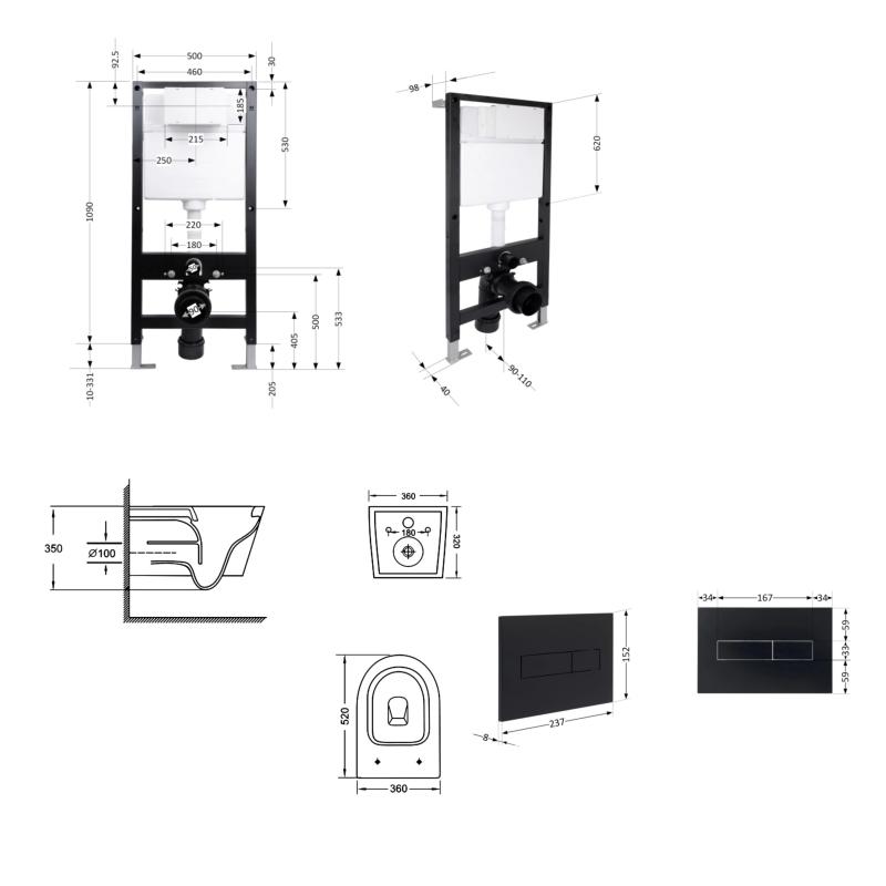 Готове рішення Qtap для ванної кімнати: підвісний унітаз Jay Ultra Quiet 520x360x320 + комплект інсталяції Standard (лінійна клавіша Black) — фото 2