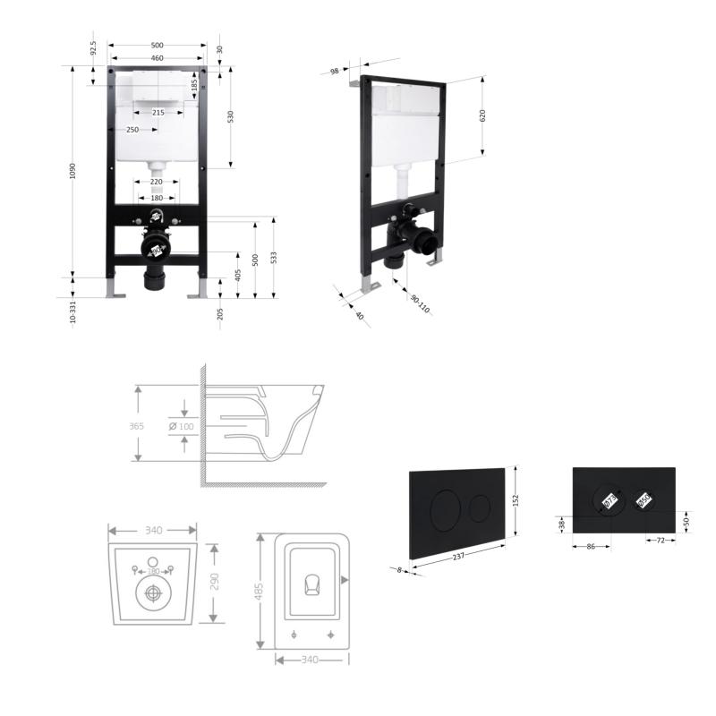 Готове рішення Qtap для ванної кімнати: підвісний унітаз Crow Rimless 485x340x330 + комплект інсталяції Standard (кругла клавіша Black) — фото 2