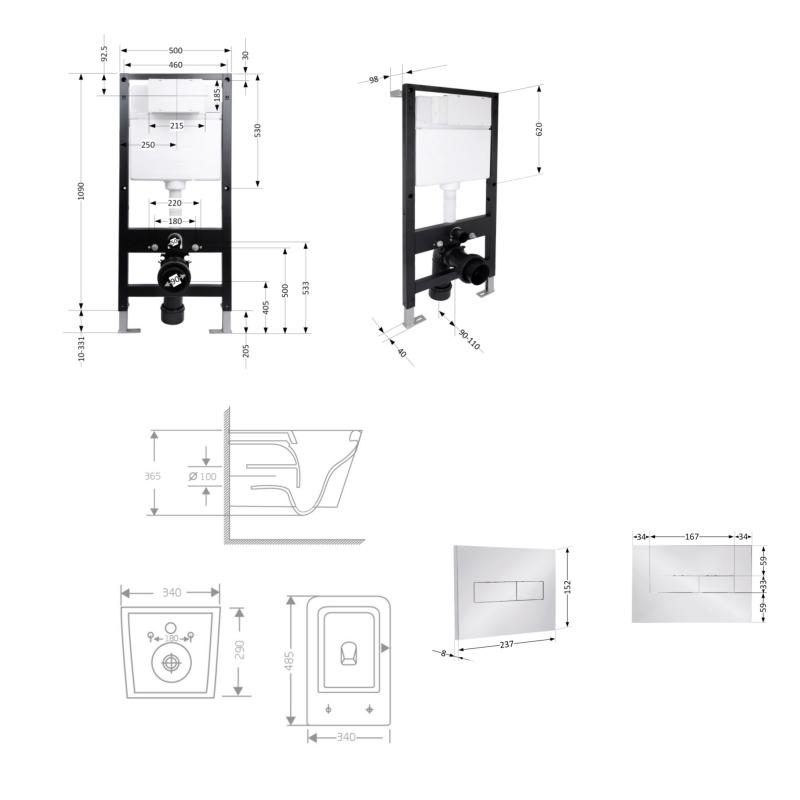 Готове рішення Qtap для ванної кімнати: підвісний унітаз Crow Rimless 485x340x330 + комплект інсталяції Standard (лінійна клавіша Chrome) — фото 2
