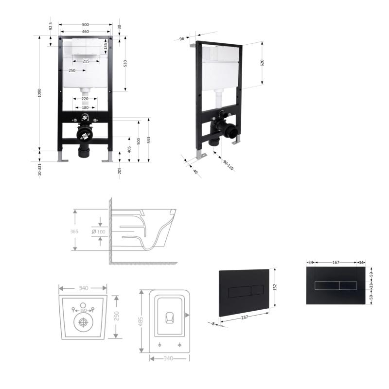 Готове рішення Qtap для ванної кімнати: підвісний унітаз Crow Rimless 485x340x330 + комплект інсталяції Standard (лінійна клавіша Black) — фото 2